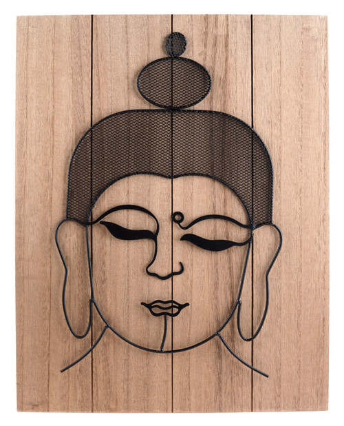 Thai Buddha Wire Wall Art - 48 x 37cm Wooden Hanging Picture - Design B