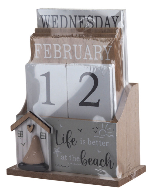 Nautical Wooden Perpetual Calendar Desk Top Eternal Calendar Block - Beach
