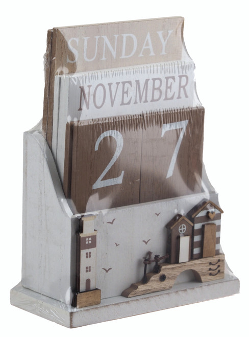 Nautical Wooden Perpetual Calendar Desk Top Eternal Calendar Block - Lighthouse