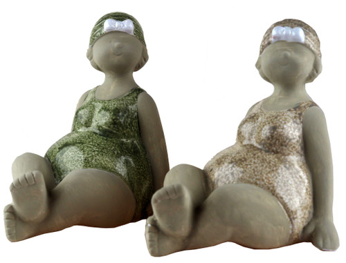 Sitting Curvy Swim Lady Beach Dippers Novelty Ornaments - Green Grey - Set of 2 Sitting Curvy Swim Lady Beach Dippers Novelty Ornaments - Green Grey - Set of 2