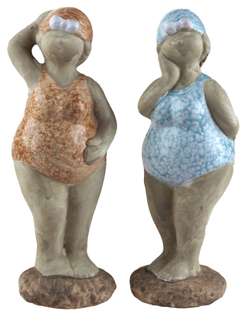 19cm Curvy Swim Lady Beach Dippers Novelty Ornaments - Blue Orange  - Set of 2 19cm Curvy Swim Lady Beach Dippers Novelty Ornaments - Blue Orange  - Set of 2