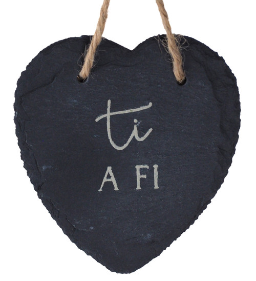 Black Slate Welsh Heart Hanging Plaque - Ti a Fi