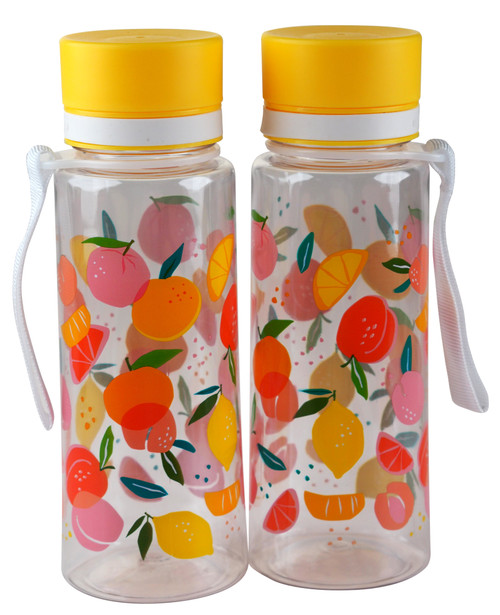 Plastic Drinking Water Bottle / Flask - Summer Fruit Design - Set of 2 Plastic Drinking Water Bottle / Flask - Summer Fruit Design - Set of 2