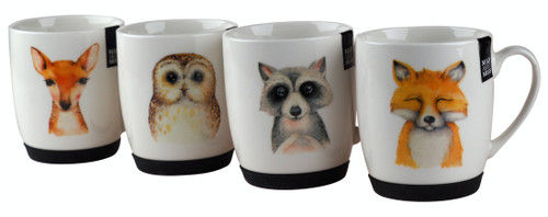 Ceramic Mugs Wildlife Cute Animals Design - Fox Badger Deer Owl - Set of 4 Ceramic Mugs Wildlife Cute Animals Design - Fox Badger Deer Owl - Set of 4