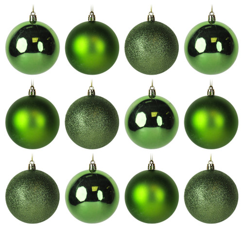 Emerald Green Christmas Tree Baubles Decorations - Glitter Matt - Set of 12 Emerald Green Christmas Tree Baubles Decorations - Glitter Matt - Set of 12