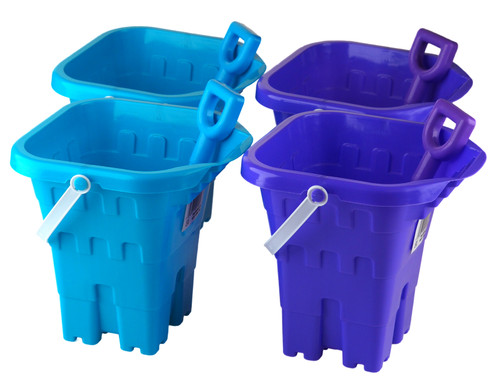 Large Sand Castle Buckets And Spades - Blue Purple - Set of 4
