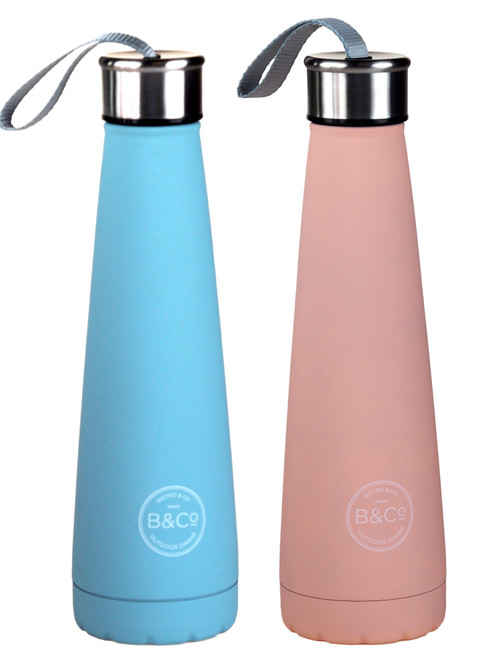 Metal Conical Bottle Flask - Hike Camping - 450ml - Blue & Pink - Set of 2 Metal Conical Bottle Flask - Hike Camping - 450ml - Blue & Pink - Set of 2