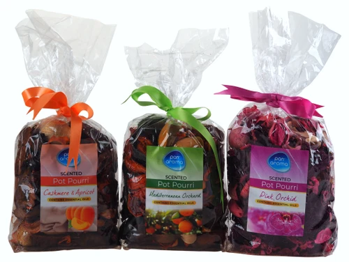 Pot Pourri Fragrance Bags - Orchid, Cashmere Apricot, Med. Orchard - Set of 3