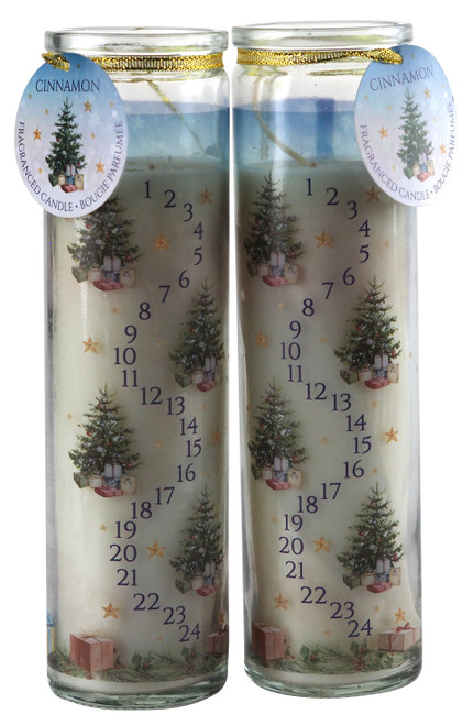 Christmas Advent Candles Countdown Scented Tree Design In Glass Jars - Set of 2
