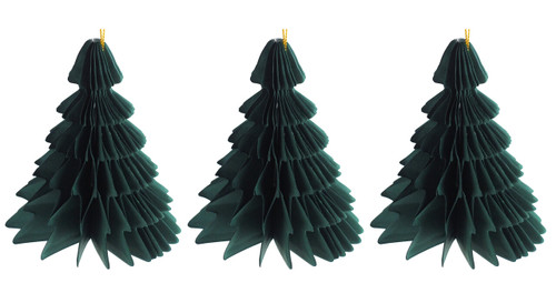 Eco Paper Christmas Baubles - Honeycomb Green Fir Trees - Set of 3