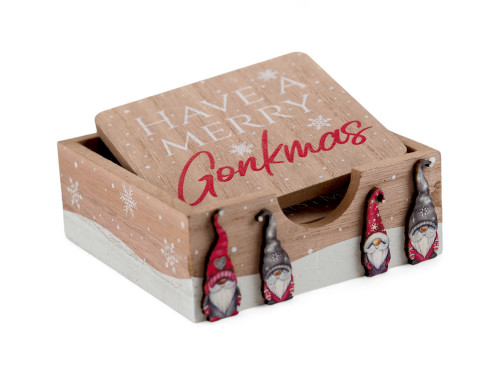 "Have a Merry Gonkmas" Wooden Coaster Set - Set of 4 "Have a Merry Gonkmas" Wooden Coaster Set - Set of 4