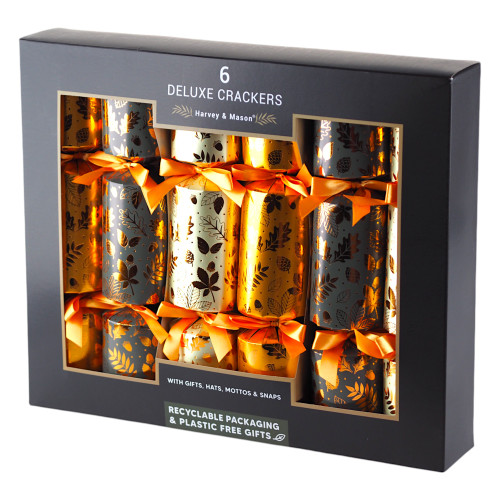 6 Deluxe Christmas Crackers - Eco-Friendly - Autumn Gold - Harvey & Mason 6 Deluxe Christmas Crackers - Eco-Friendly - Autumn Gold - Harvey & Mason