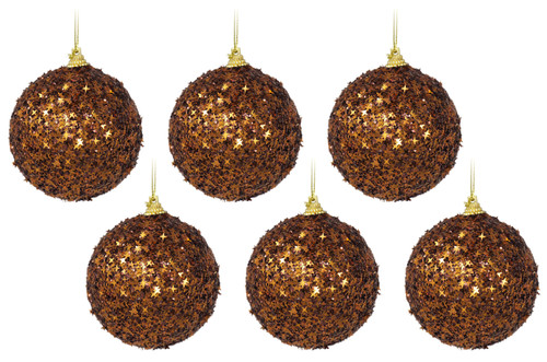 Bronze Star Christmas Tree Baubles - Glitter Encrusted - Set of 6 Bronze Star Christmas Tree Baubles - Glitter Encrusted - Set of 6