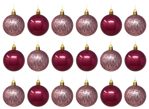 Pink Christmas Baubles - Art Deco Inspired - Glitter Detail - Set of 18 Pink Christmas Baubles - Art Deco Inspired - Glitter Detail - Set of 18