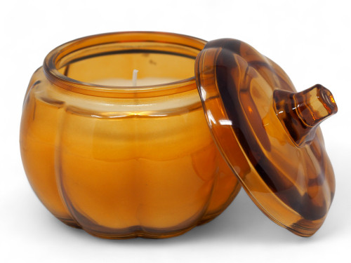 Pumpkin Shaped Glass Candle Jar - Amber / Orange - Jasmine Scented Pumpkin Shaped Glass Candle Jar - Amber / Orange - Jasmine Scented
