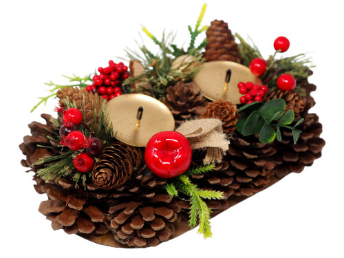 Christmas Table Centrepiece Candle Holder - Pinecone Berries - 2 Candle Holder Christmas Table Centrepiece Candle Holder - Pinecone Berries - 2 Candle Holder