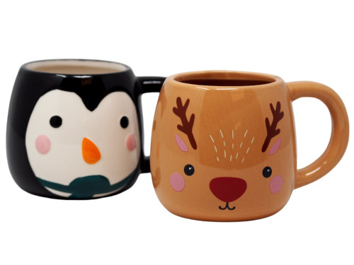 Christmas Ceramic Mug Set with Cute Penguin and Reindeer Designs - Set of 2 Christmas Ceramic Mug Set with Cute Penguin and Reindeer Designs - Set of 2