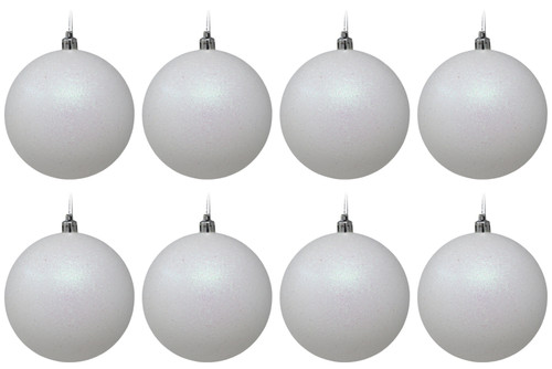 White Christmas Bauble 10cm Hanging Tree Ornaments - Glitter - Set of 8 White Christmas Bauble 10cm Hanging Tree Ornaments - Glitter - Set of 8