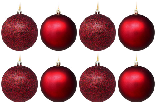 Wine Red Christmas Baubles 10cm Tree Ornaments - Glitter Matt - Set of 8