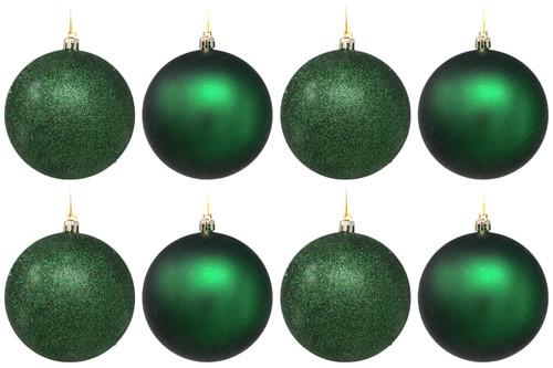 Emerald Green Christmas Baubles 10cm Tree Ornaments - Glitter Matt - Set of 8