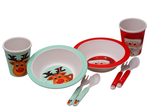 Kids Christmas Breakfast Set - Melamine 8 Pieces Bowls Cups Forks Spoons Kids Christmas Breakfast Set - Melamine 8 Pieces Bowls Cups Forks Spoons
