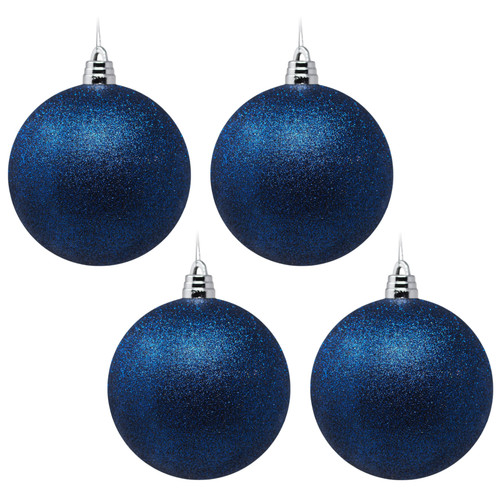 Large 15cm Christmas Tree Baubles Navy Blue - Glitter - Set of 4 Large 15cm Christmas Tree Baubles Navy Blue - Glitter - Set of 4
