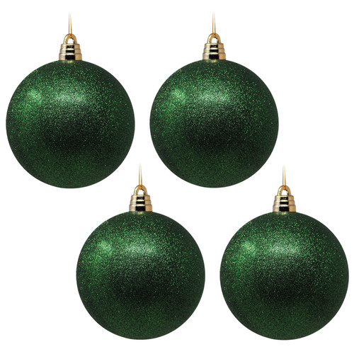 Large 15cm Christmas Tree Baubles Emerald Green - Glitter - Set of 4 Large 15cm Christmas Tree Baubles Emerald Green - Glitter - Set of 4