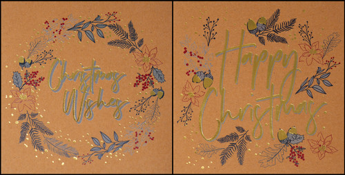 Christmas Kraft Gift Cards Xmas in 2 Assorted Designs - Pack of 12 - Happy Christmas