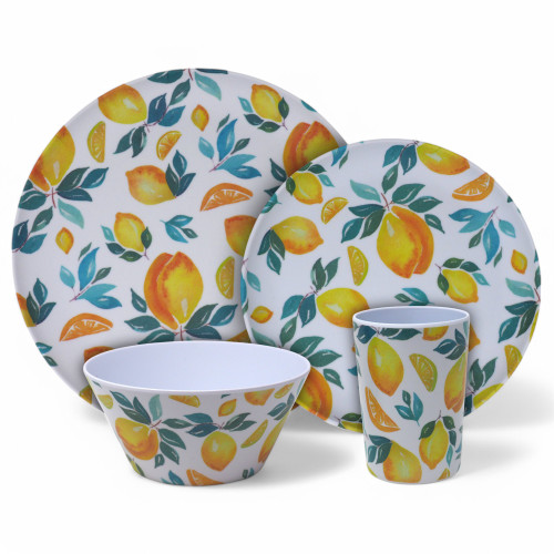 Lemon Fruit Melamine Dinner Summer Dining Picnic 16 Piece Set