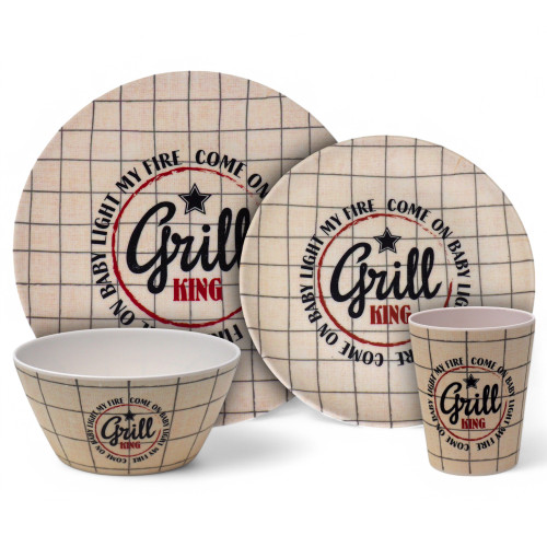 BBQ Barbecue 16pc Melamine Dinner Set - Plates Bowls Tumblers - Grill King