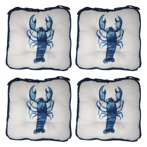 Nautical Lobster Chair Cushions - Reversible Tied Seat Pads - Set of 4