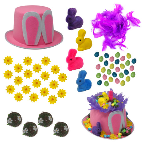 Girls Make Your Own Easter Cowboy Bonnet Hat Complete Kit - Pink Top Hat