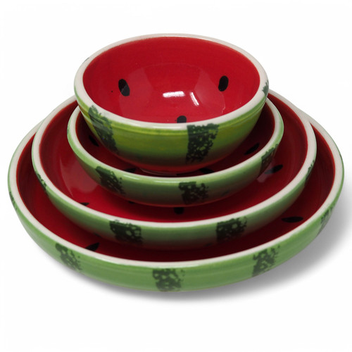 Watermelon Red & Green Ceramic Serving Bowls & Dishes - Mixed Sizes - Set of 4