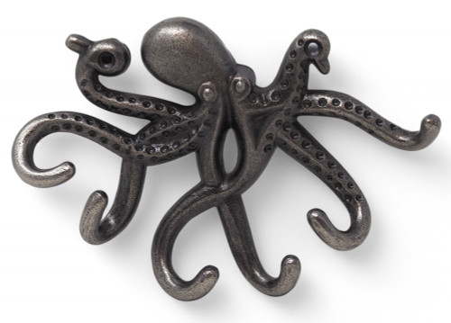 Silver Grey Octopus Wall Hook - Nautical Decorative Coat and Key Hanger