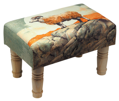 Ram Sheep Print Upholstered Ottoman Foot Stool