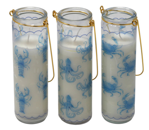 Coastal Sea Creature Glass Jar Candles with Gold Handles - Set of 3