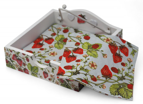 Strawberry Print Napkin Holder with Matching Napkins
