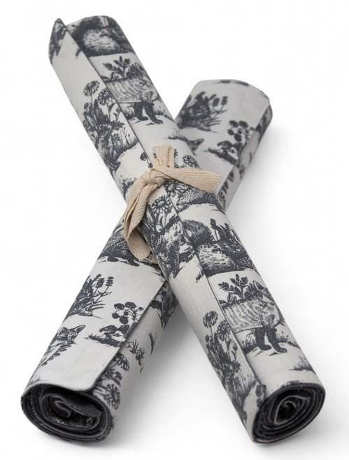 Woodland Fox and Flora Cotton Placemats - Grey - Set of 4