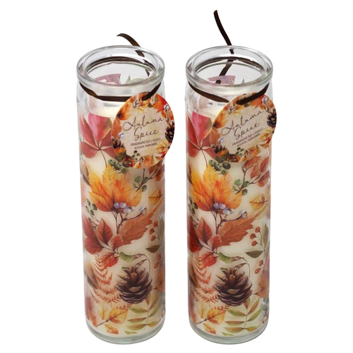 Autumn Leaves and Pinecone Glass Jar Candles - Autumn Spice Fragrance - Set of 2