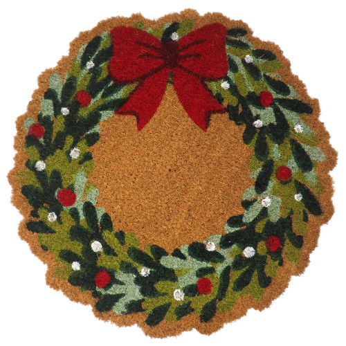 Christmas Wreath Round Doormat with Non-Slip Backing 50 cm - Coir Fiber