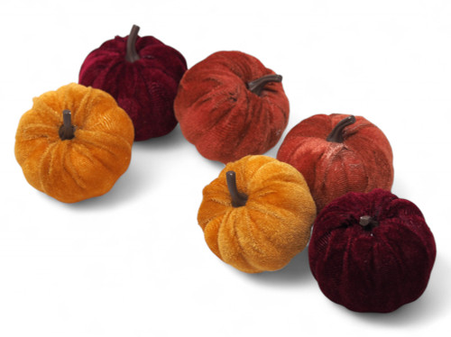 Velvet Fabric Pumpkins in Autumn Colours - Home Decoration Ornaments - Set of 6