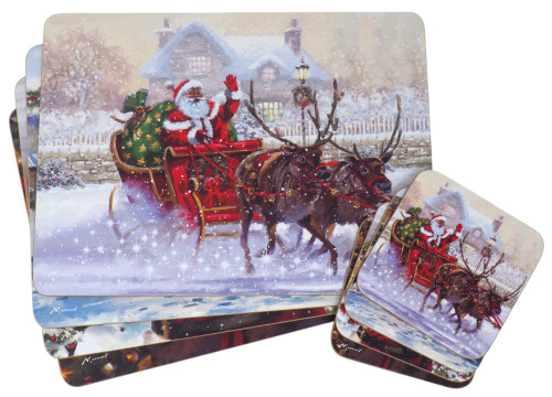 Santa Christmas Dinner Matching Placemats & Coasters - Set of 4 Santa Christmas Dinner Matching Placemats & Coasters - Set of 4
