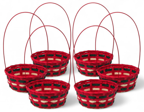 Christmas Baskets with Handle - Red Green Woven  - Set of 6