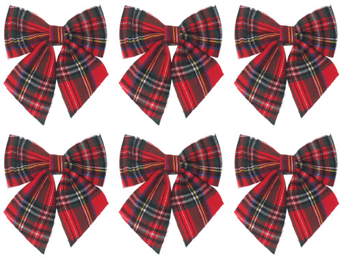 Red Traditional Tartan Christmas Tree Bow Decorations - Set of 6