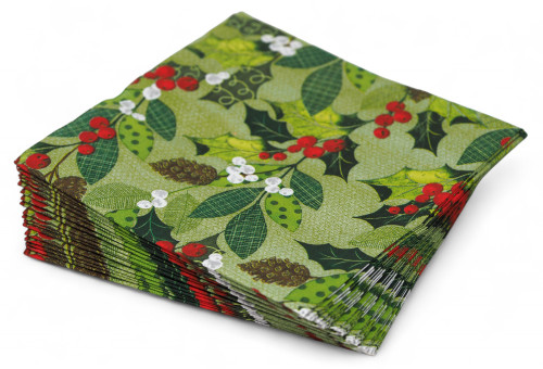 Christmas Holly and Berry Paper Napkins - Set of 20