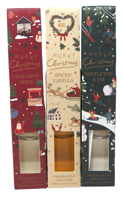Christmas Scented Reed 9cm Diffusers - Cinnamon, Vanilla, Mistletoe - Set of 3