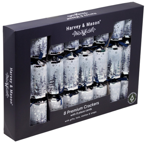 Harvey & Mason Premium Christmas Crackers - Forest Tree White - Set of 8 Harvey & Mason Premium Christmas Crackers - Forest Tree White - Set of 8