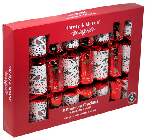 Harvey & Mason Premium Christmas Crackers with Robin Design - Set of 8 Harvey & Mason Premium Christmas Crackers with Robin Design - Set of 8