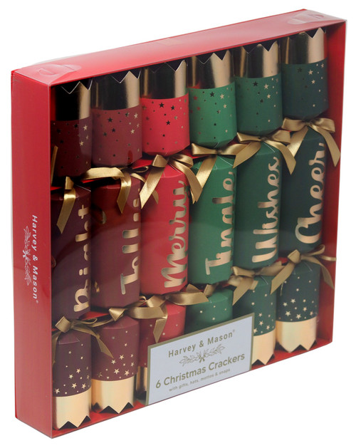 Harvey & Mason Red and Green Christmas Crackers - Festive Words - Set of 6 Harvey & Mason Red and Green Christmas Crackers - Festive Words - Set of 6