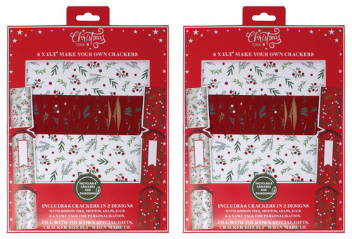Christmas DIY Make Your Own Crackers Kit - Red White Holly Design - Set of 12